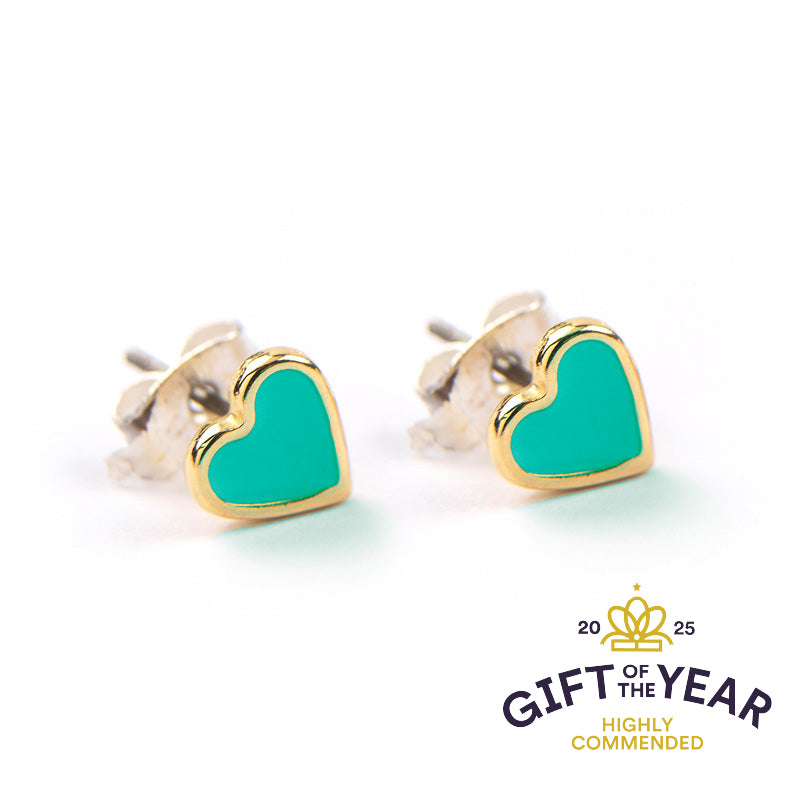 Stud Earrings - Enamel Heart Gold