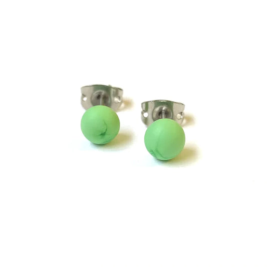 Frosted - Leaf Green Glass Stud Earrings