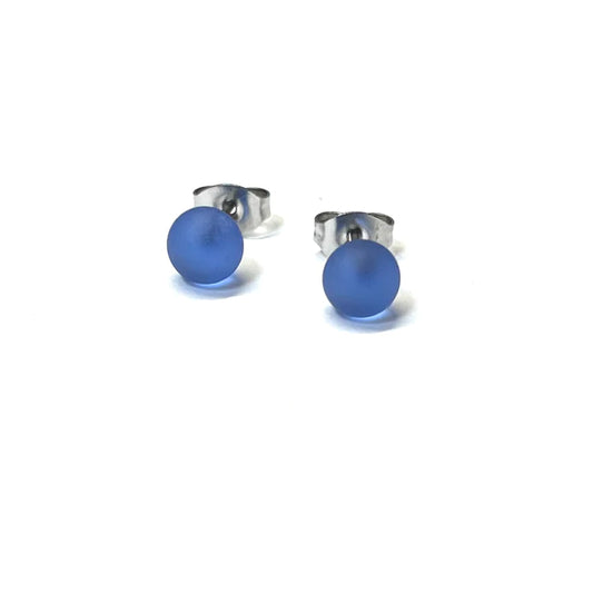 Frosted - Sapphire Glass Stud Earrings