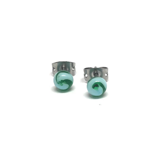 Mini - Sea Swirl Glass Stud Earrings
