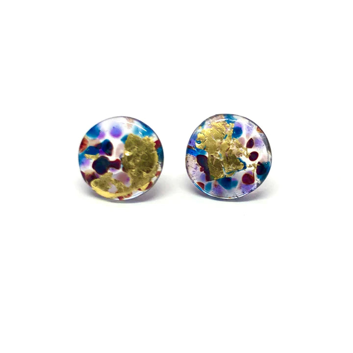 Midi Glass and Gold Mottled Stud Earrings - Shipwreck