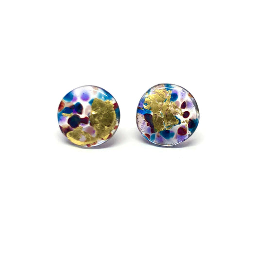 Midi Glass and Gold Mottled Stud Earrings - Shipwreck