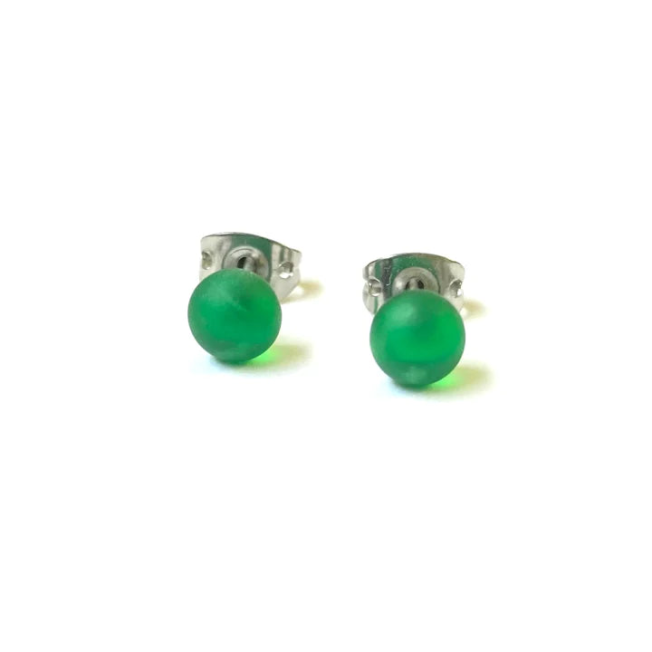 Frosted - Emerald Glass Stud Earrings
