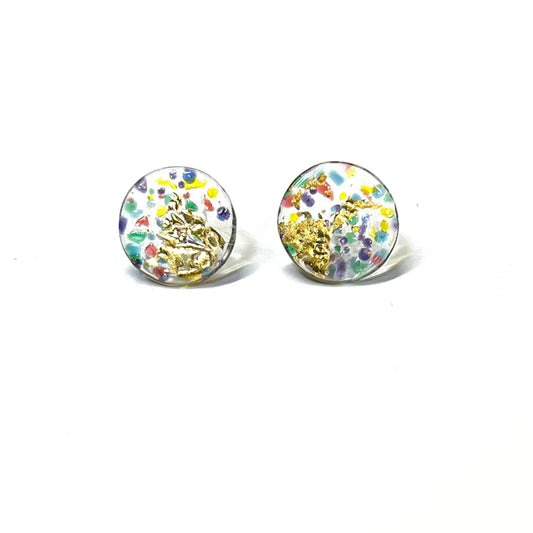Midi Glass and Gold Mottled Stud Earrings - Kaleidos