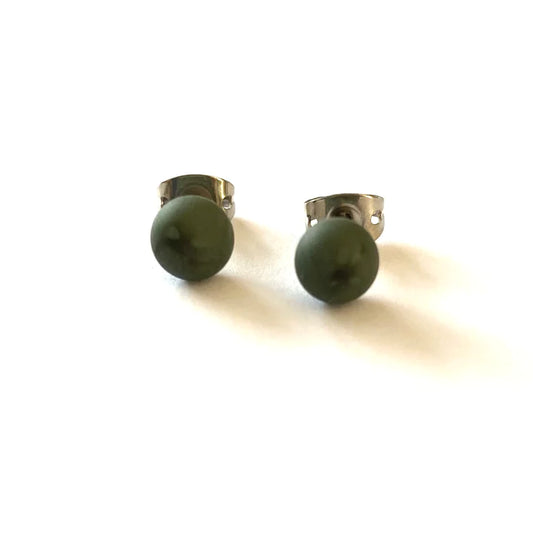 Frosted - Olive Glass Stud Earrings