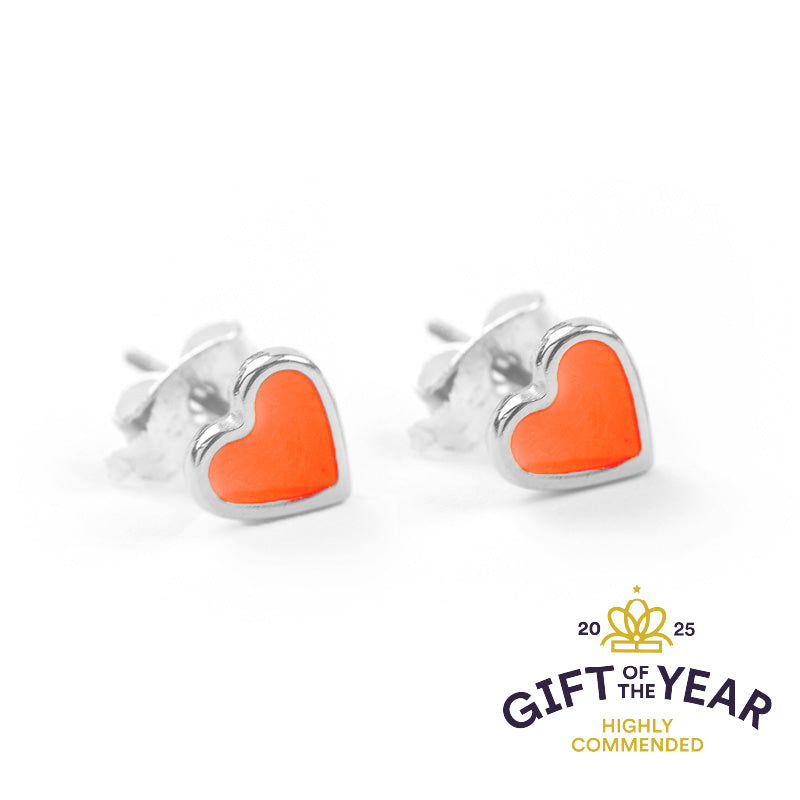 Stud Earrings - Enamel Heart Silver