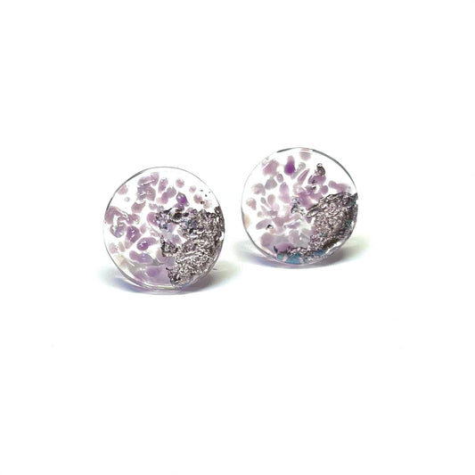 Midi Glass and Palladium Mottled Stud Earrings - Lavender
