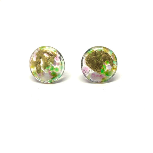 Midi Glass and Gold Mottled Stud Earrings - Freesia
