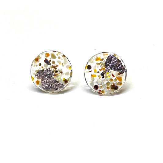 Midi Glass and Palladium Mottled Stud Earrings - Sand Dune