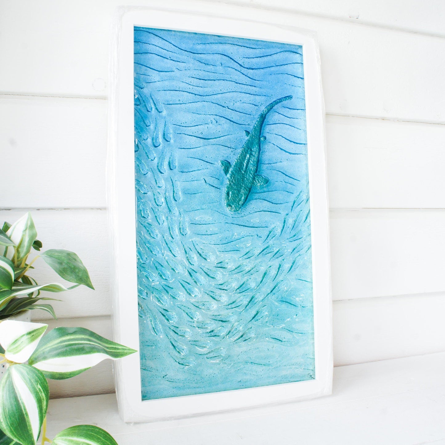Framed - Portrait Shark (2) - Fused Glass