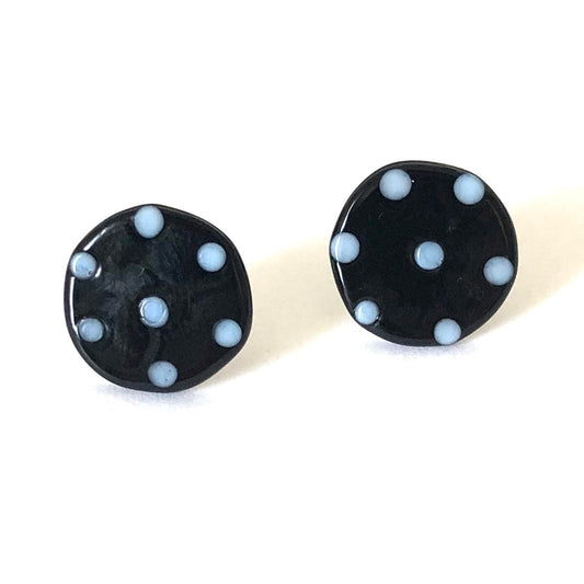 Dotty - Black Glass Button Stud Earrings