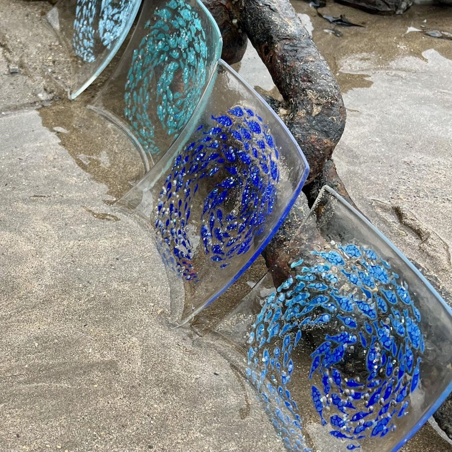 Whirlpool Square Trinket Dish - Mixed Blues