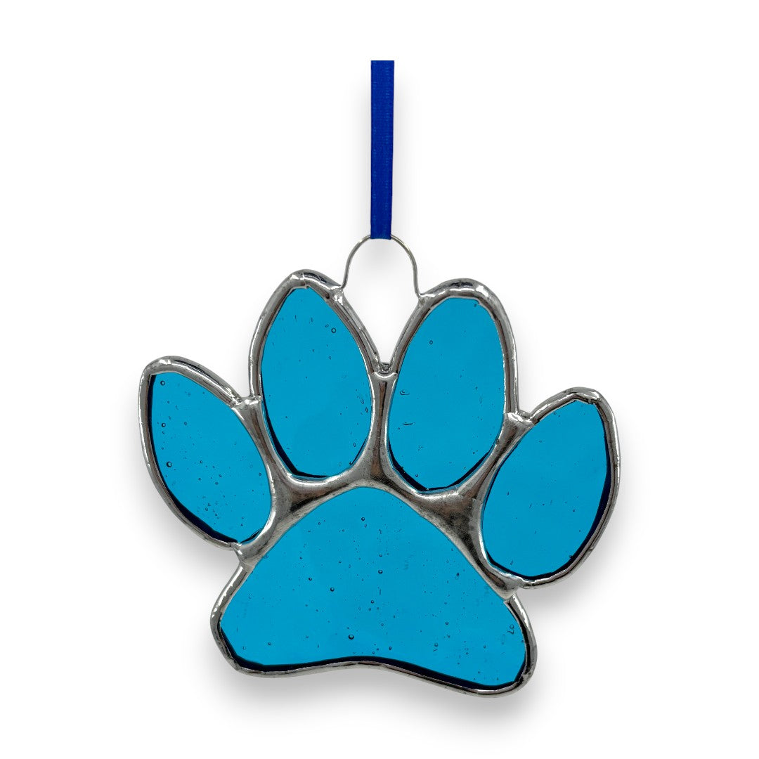 Pawprint - Blue - Large Hanger/Suncatcher - Stained Glass