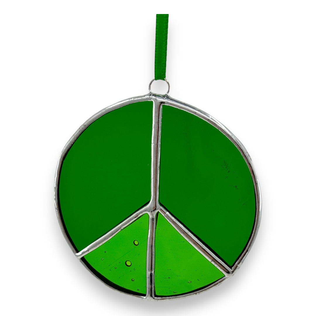 Peace Symbol - Greens - Hanger/Suncatcher - Stained Glass