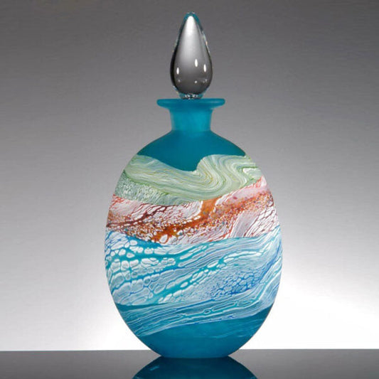 Seashore, Waves Flat Stoppered Bottle - Blown, Fused Glass