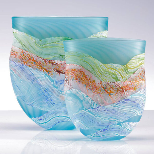 Seashore, Waves Flattened Vase - Blown, Fused Glass