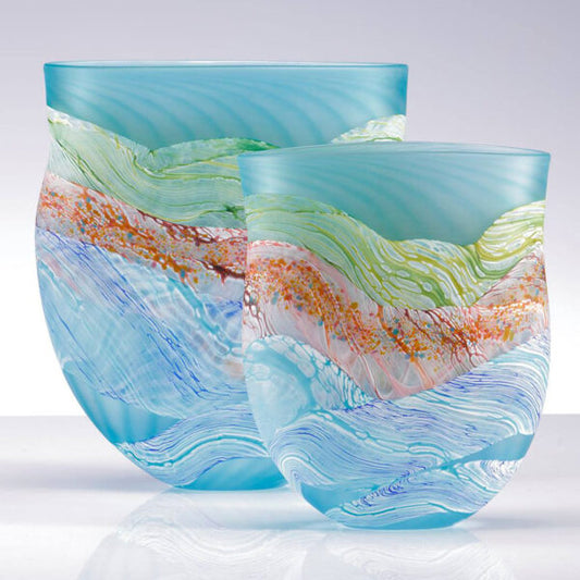Seashore, Waves Flattened Vase - Blown, Fused Glass
