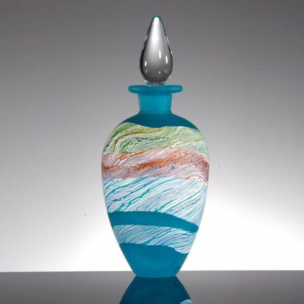 Seashore, Waves Round Stoppered Bottle - Blown, Fused Glass
